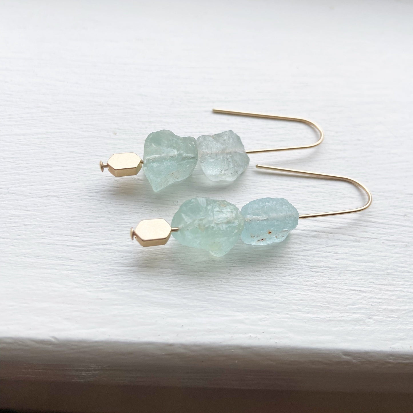 Aquamarine Gold Dangle Earrings 2"