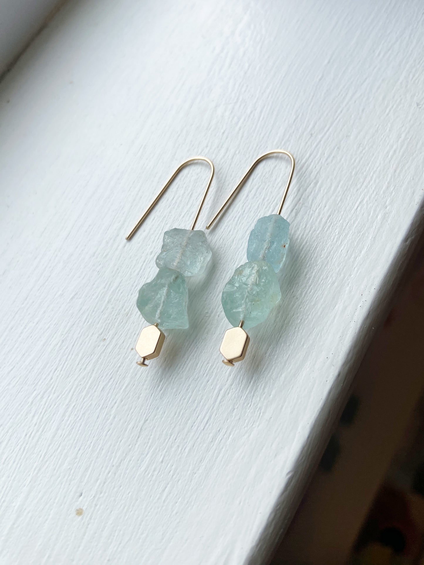 Aquamarine Gold Dangle Earrings 2"