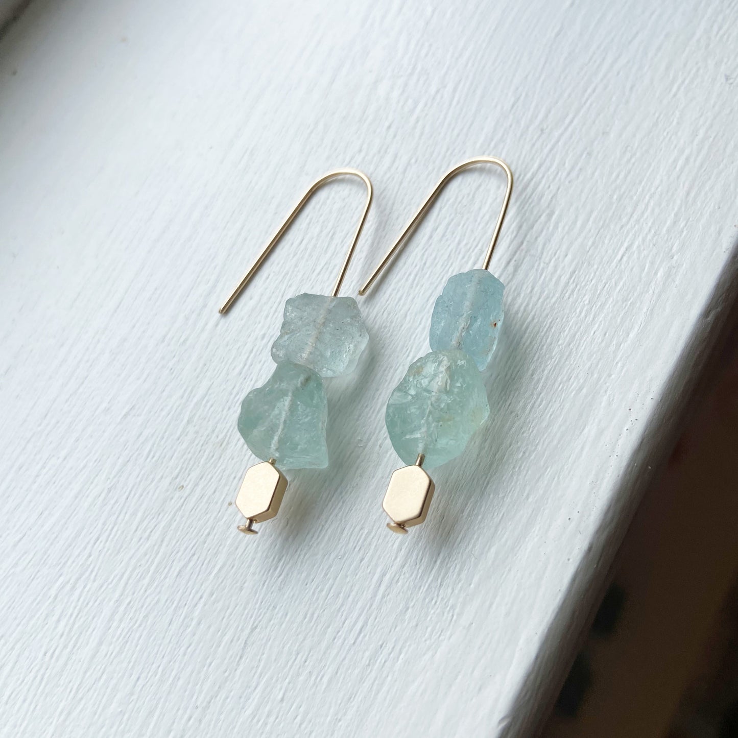 Aquamarine Gold Dangle Earrings 2"