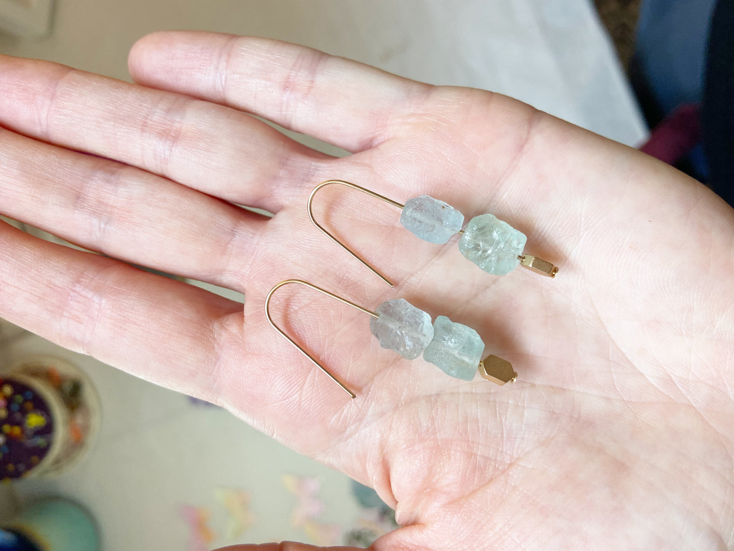 Aquamarine Gold Dangle Earrings 2"