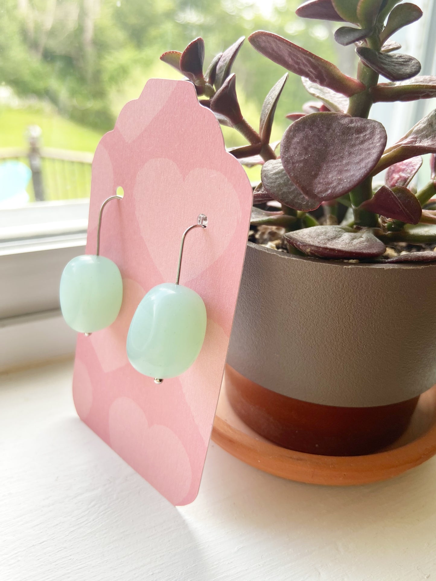 Blue Glass Dangle Earrings - 1.25"