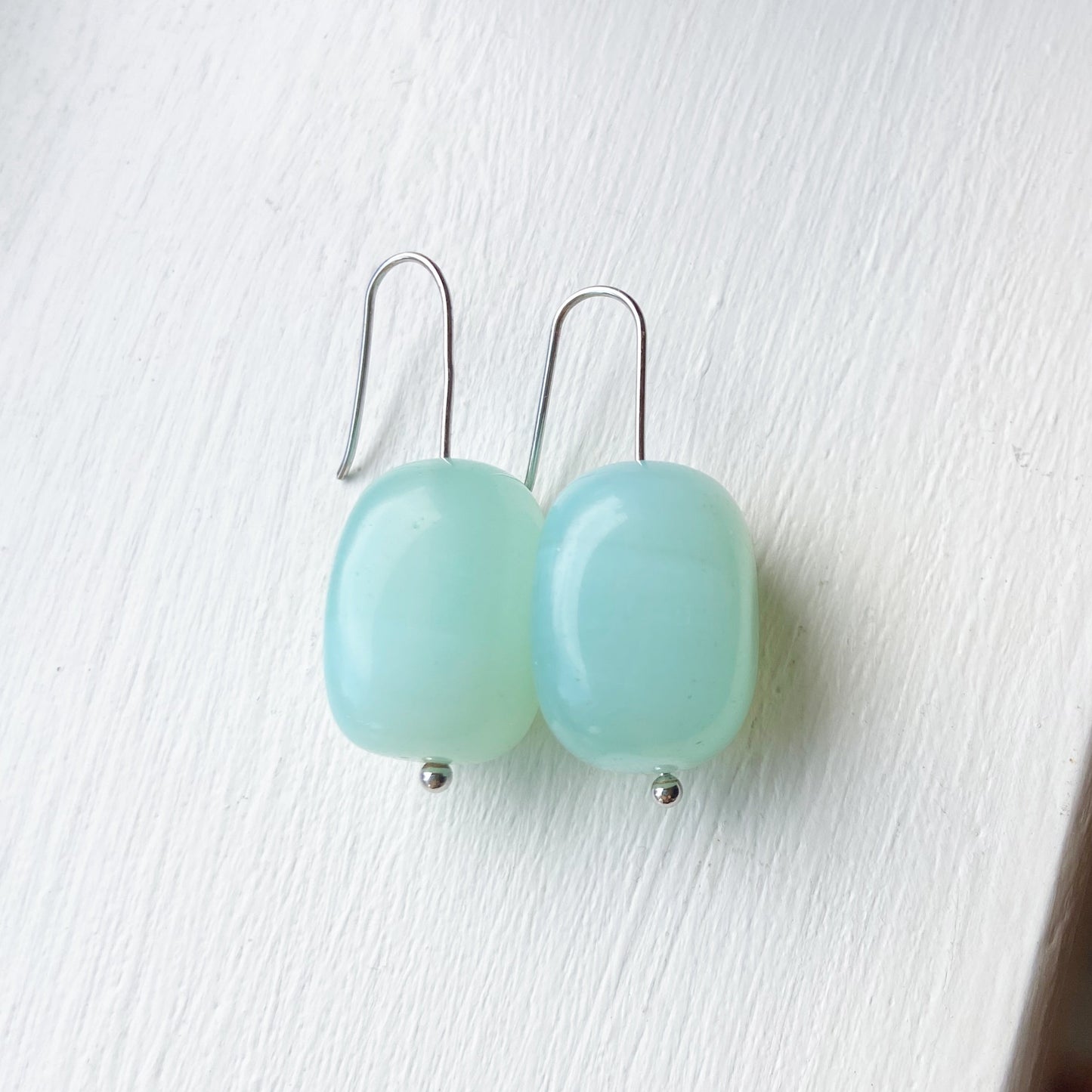 Blue Glass Dangle Earrings - 1.25"