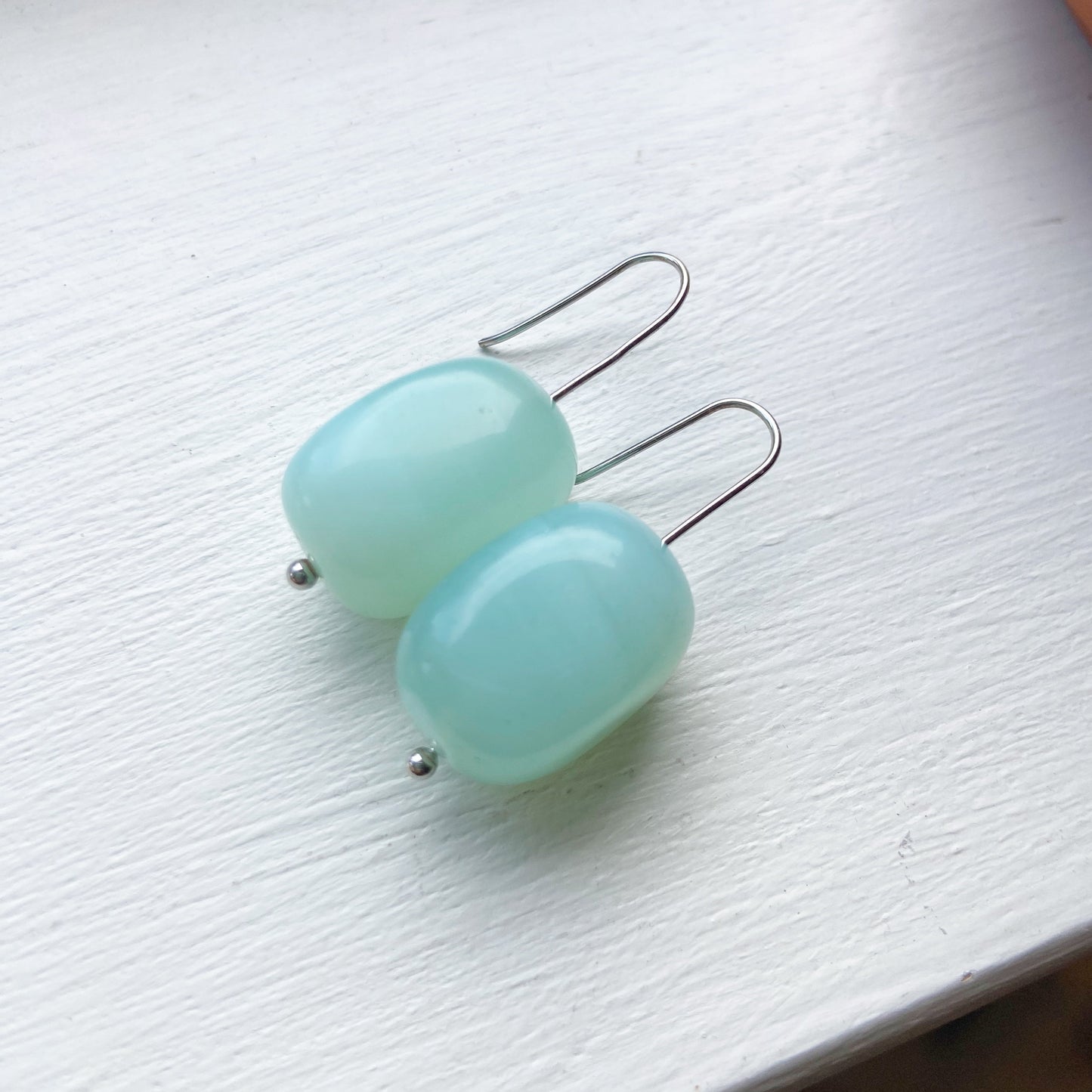 Blue Glass Dangle Earrings - 1.25"