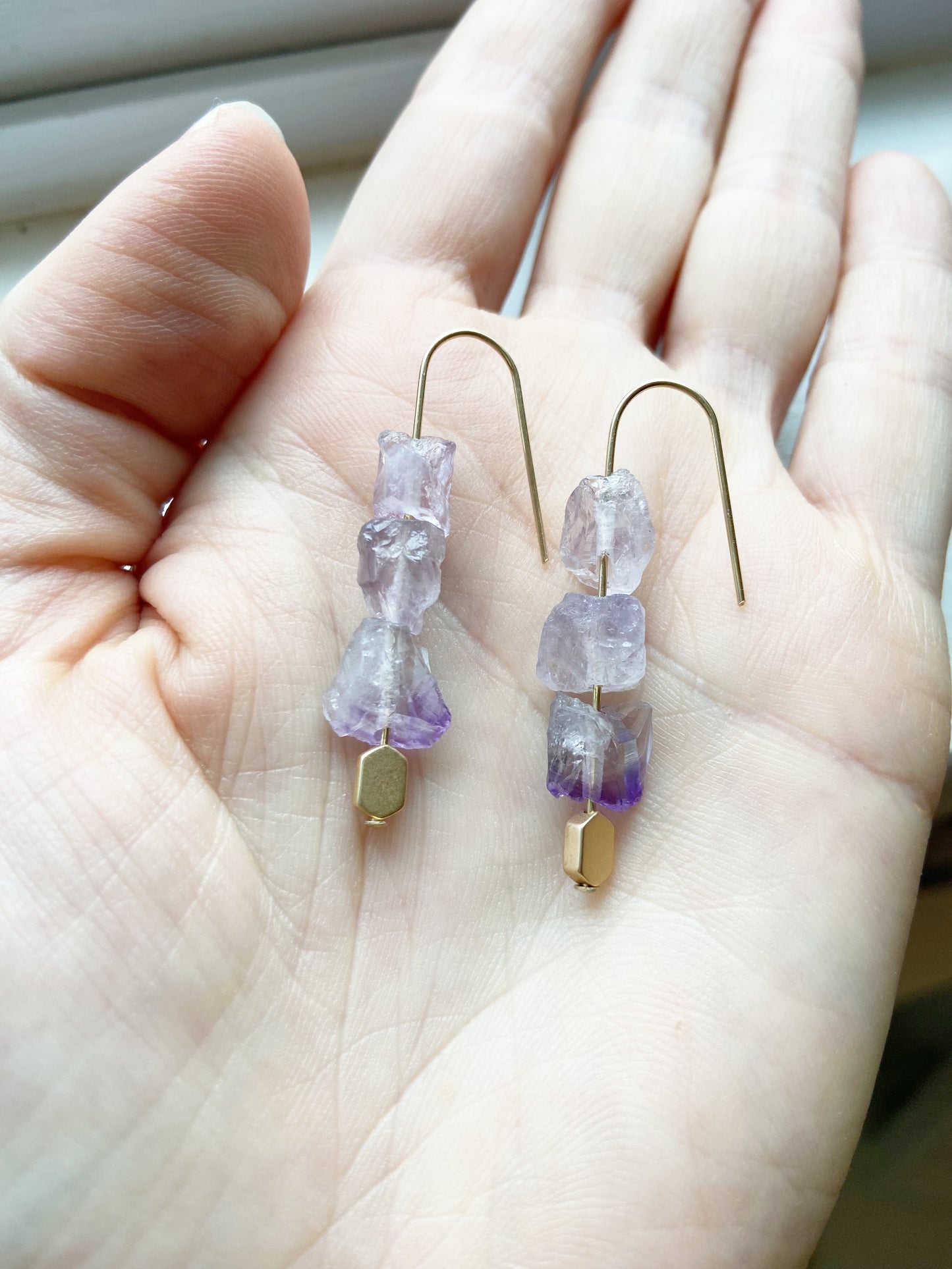 Amethyst 14k Gold Dangle Earrings 1.75"