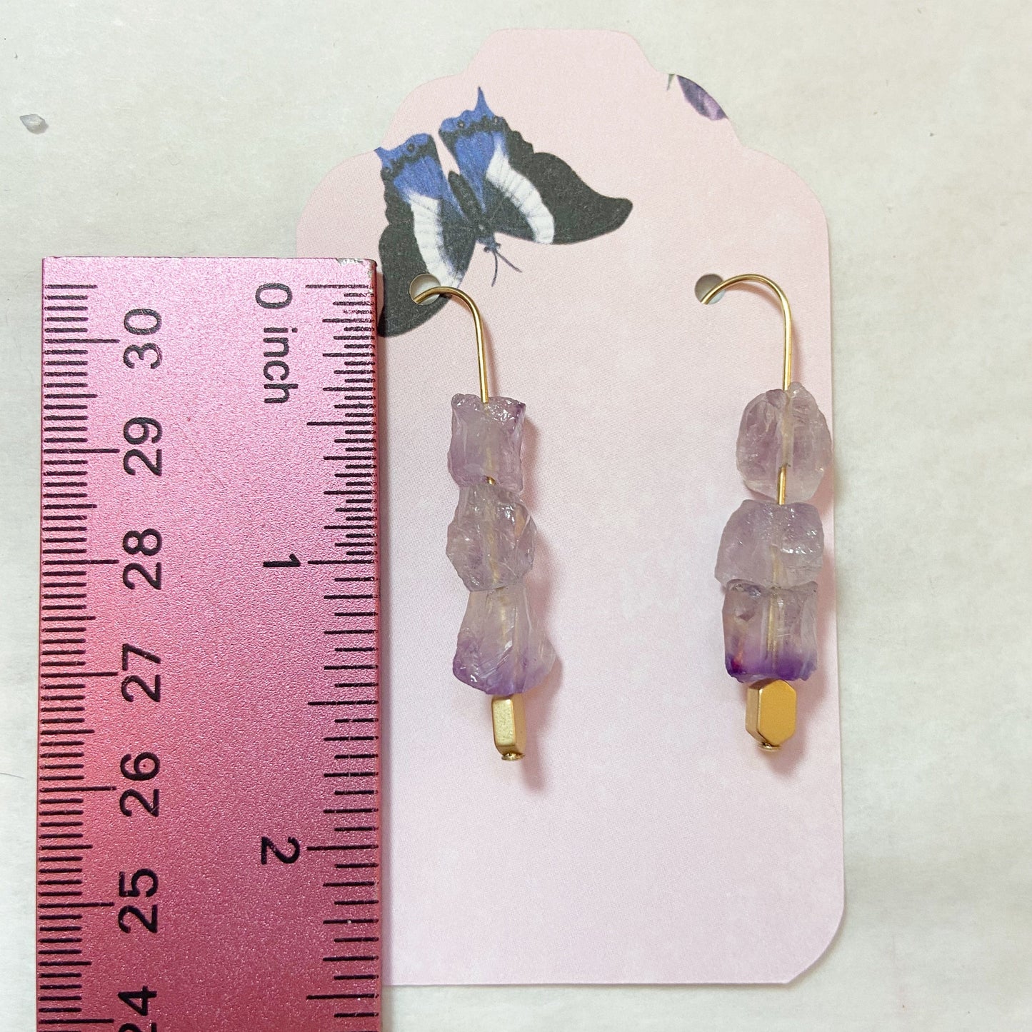 Amethyst 14k Gold Dangle Earrings 1.75"