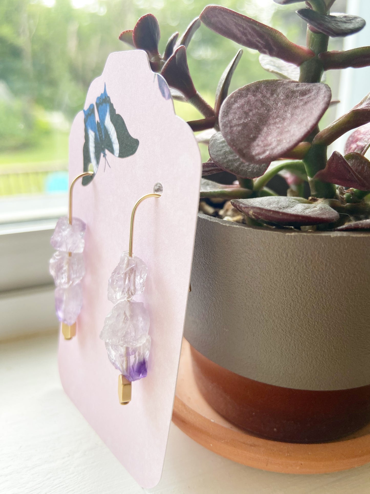 Amethyst 14k Gold Dangle Earrings 1.75"