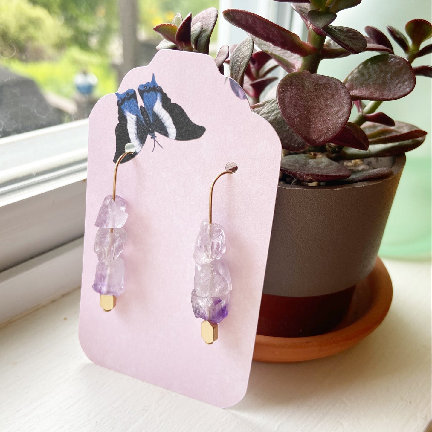 Amethyst 14k Gold Dangle Earrings 1.75"
