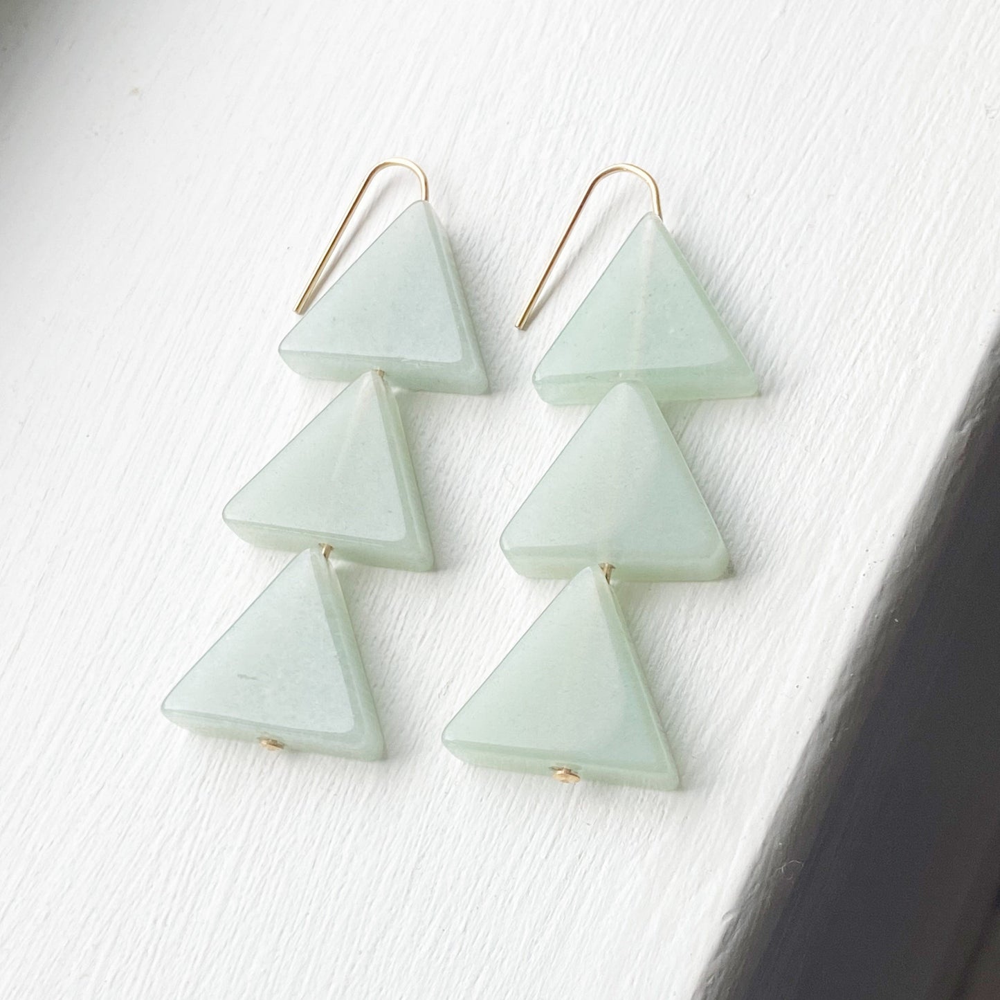 Triple Triangle Dangle Earrings - Green 14k Gold 3"