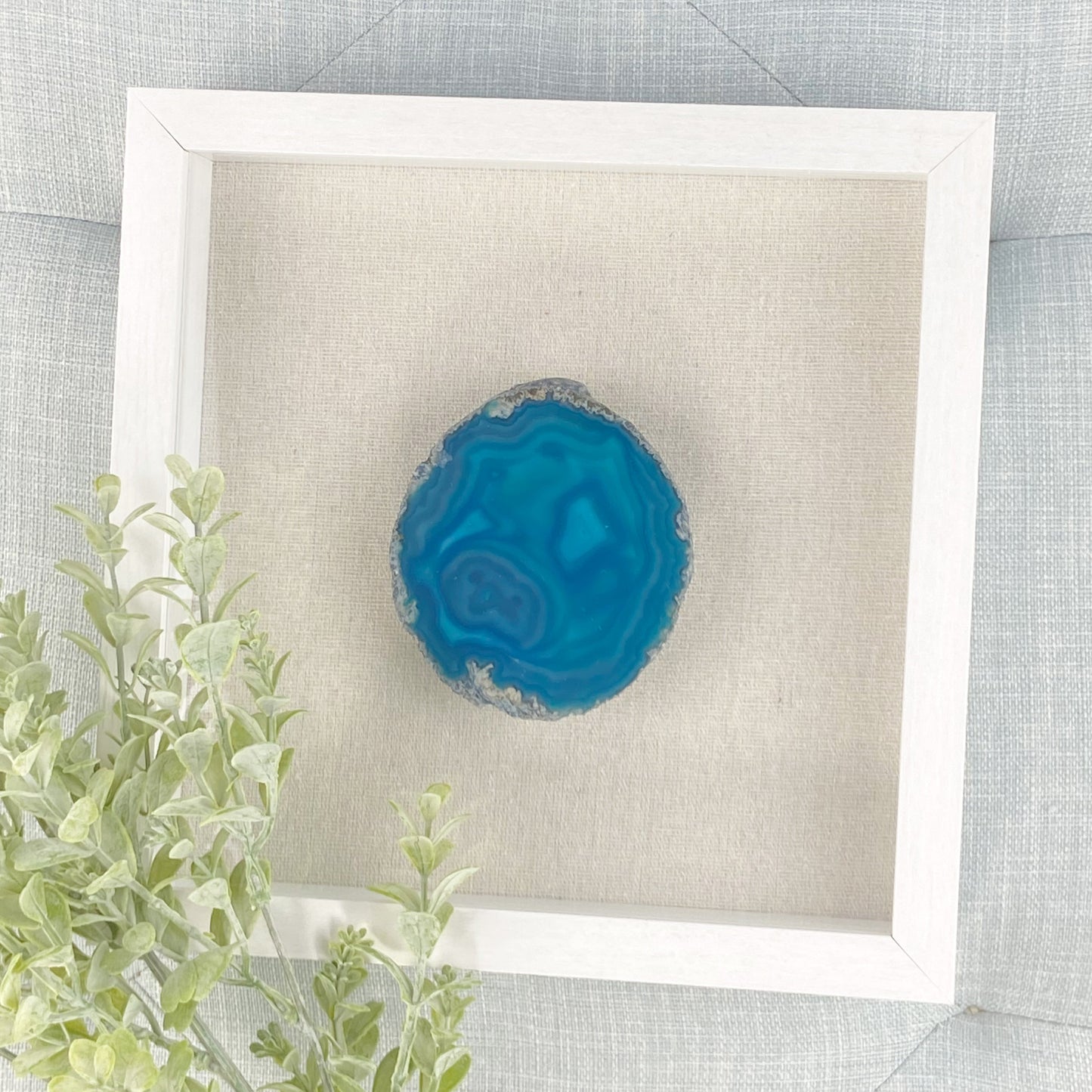 Framed Thick Blue Brazilian Agate- White 9 x 9" Frame