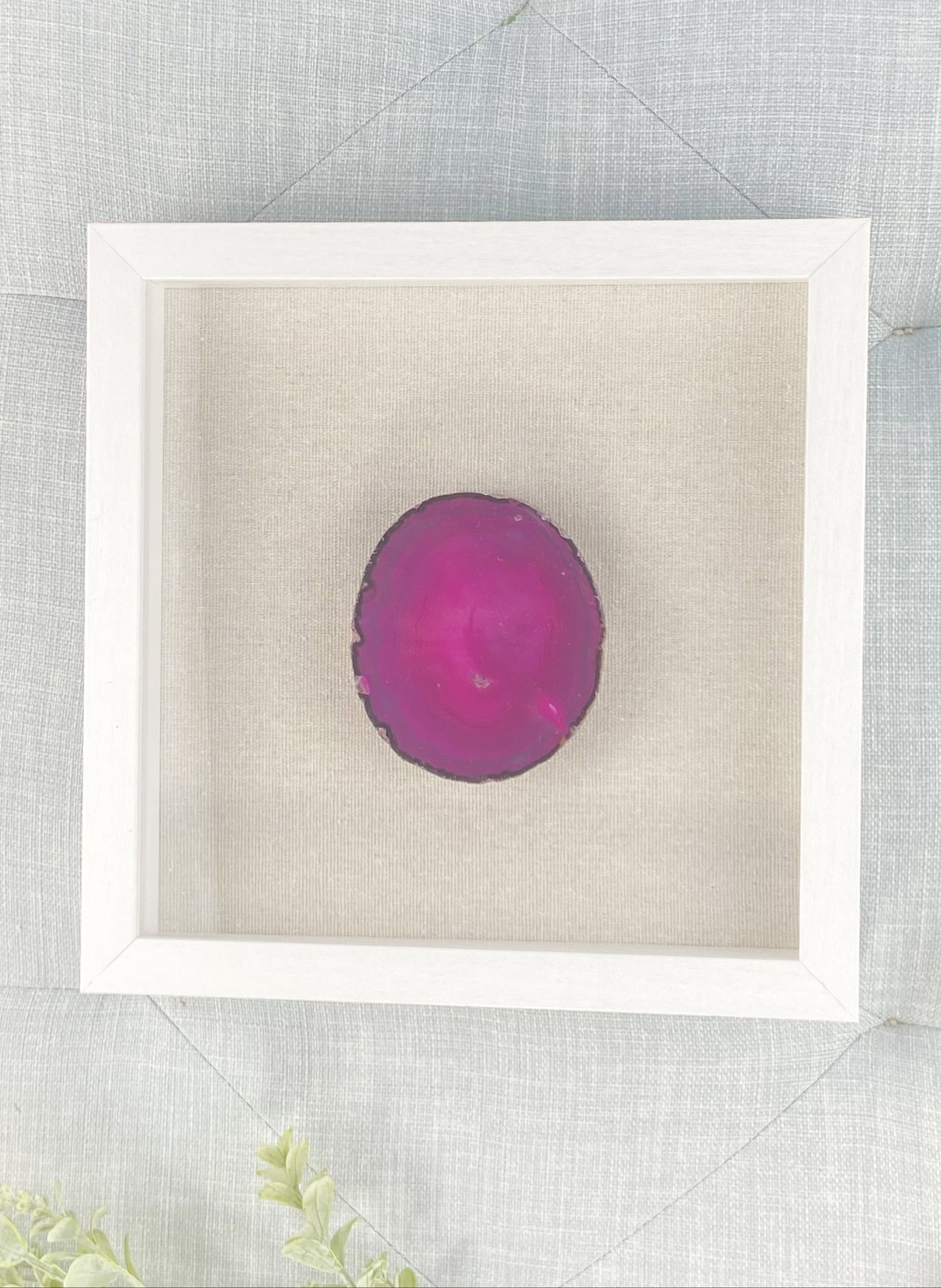 Framed Thick Pink Brazilian Agate- White Frame 9 x 9"