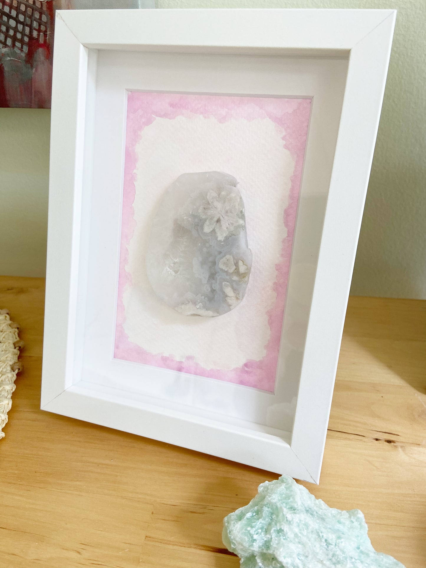 Pink Watercolor Framed Agate Slice - 5.75 x 7.75"
