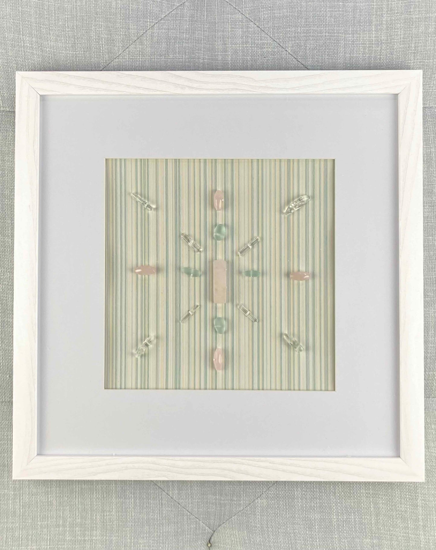 Framed Crystal Grid 10 x 10 - Rose Quartz, Quartz, Blue Glass