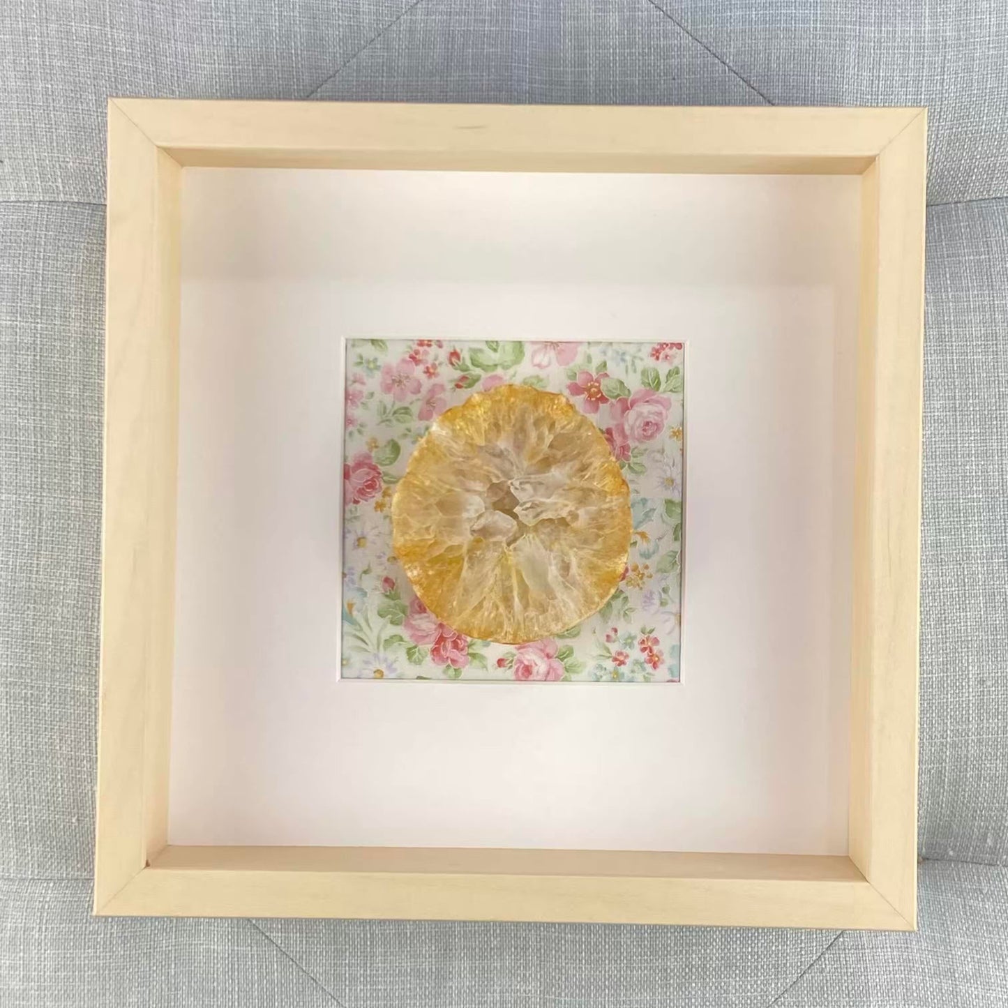 Framed Yellow Druzy Agate - Floral Background 10.5 x 10.5"
