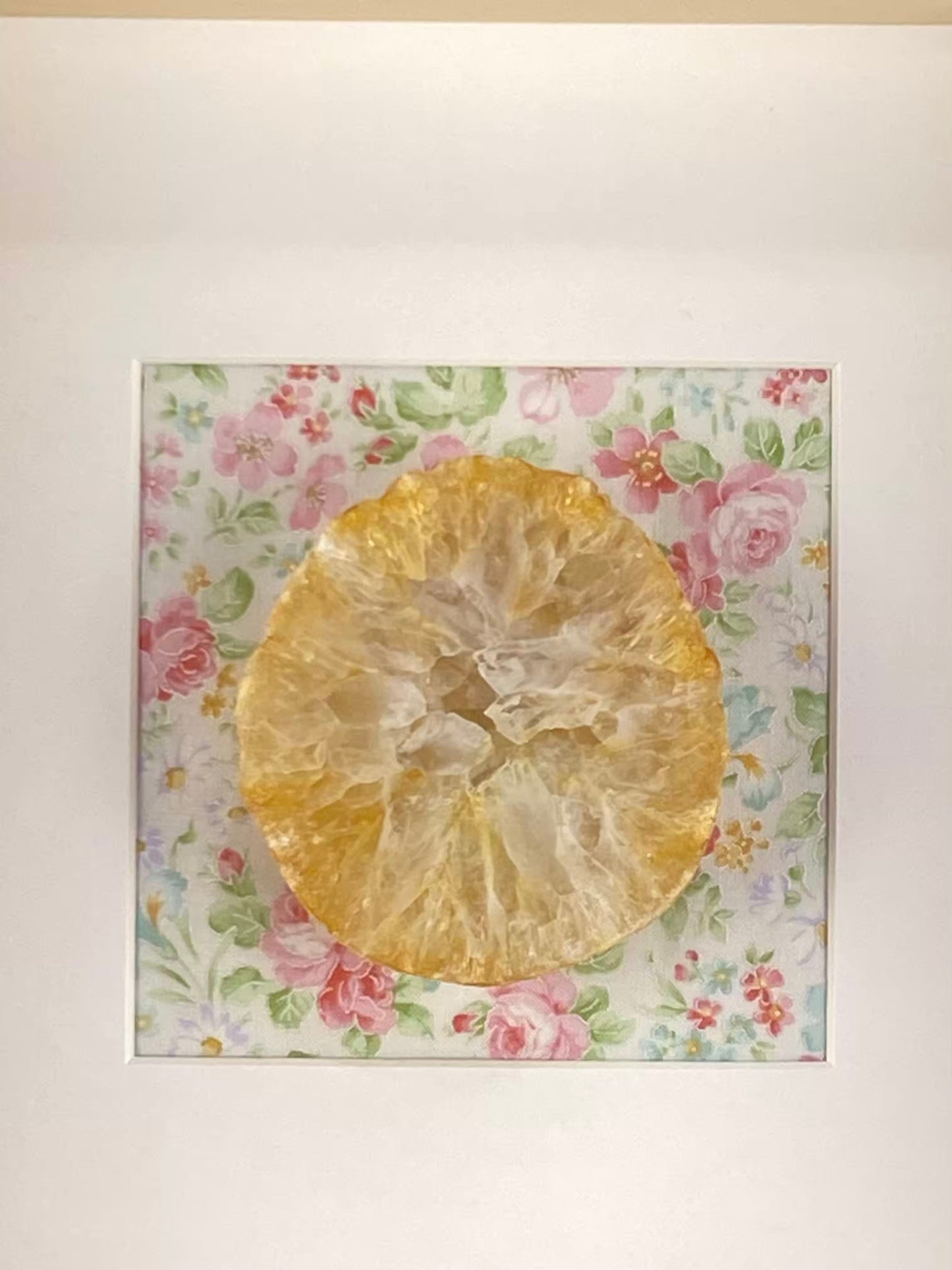 Framed Yellow Druzy Agate - Floral Background 10.5 x 10.5"