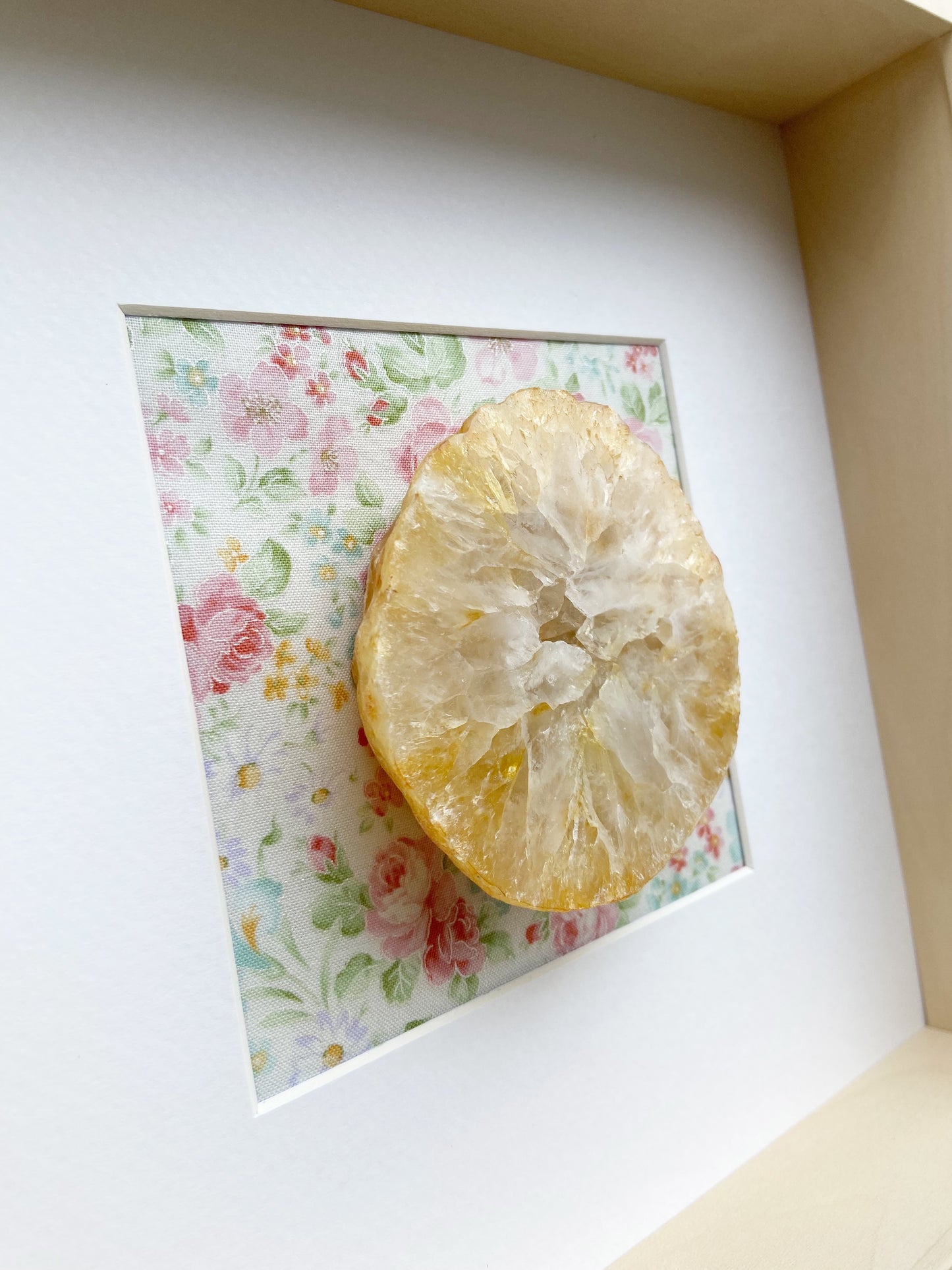 Framed Yellow Druzy Agate - Floral Background 10.5 x 10.5"