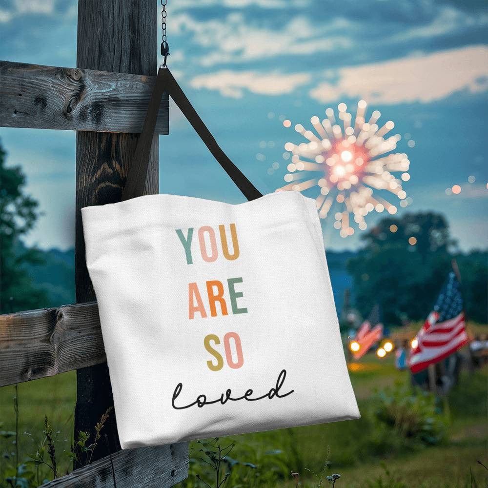 You are So Loved Tote Bag, Positive Affirmation Boho Minimalist Around Town Gift for Her, Best Friend Self-Care Motivational Inspiration