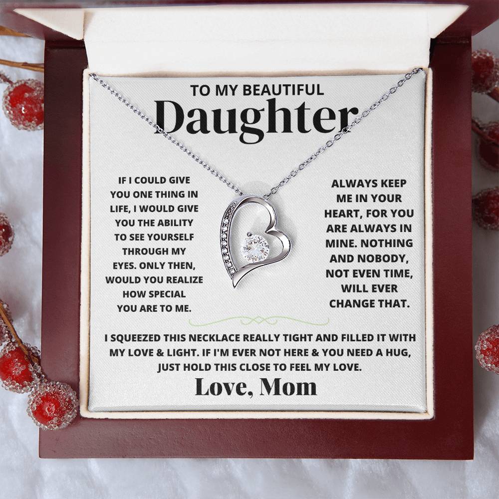 Love Mom Necklace – Forever Love Heart Pendant Necklace with Cubic Zirconia Crystal