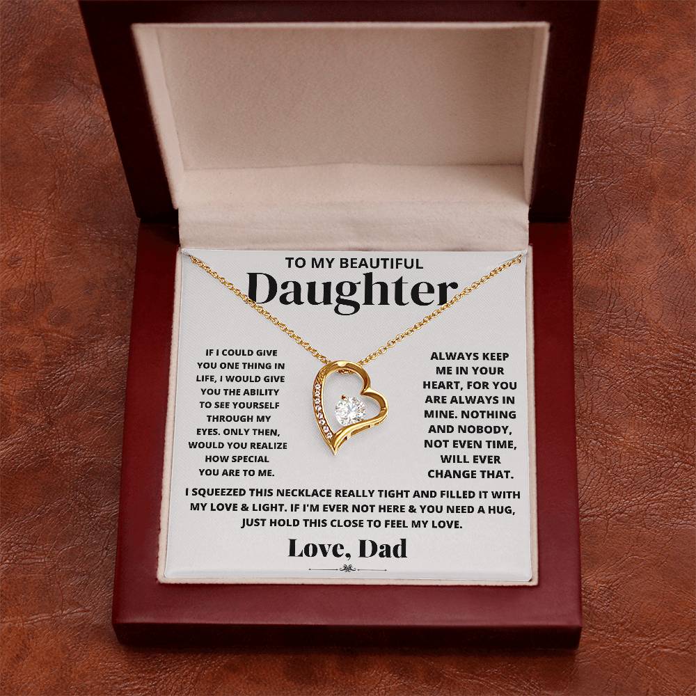 To My Beautiful Daughter Love Dad Heart Necklace