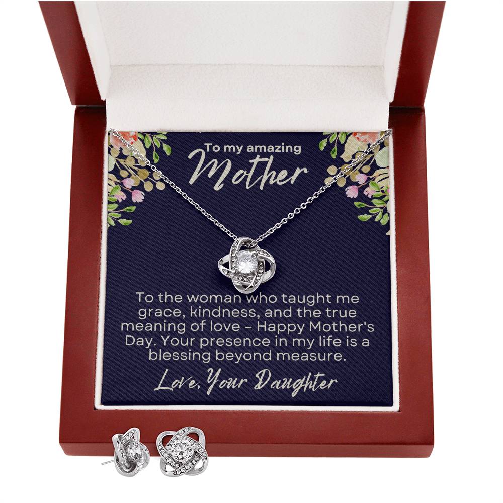 Mother's Day Gift from Daughter - Love Knot Earring & Necklace Set Gift for Mom