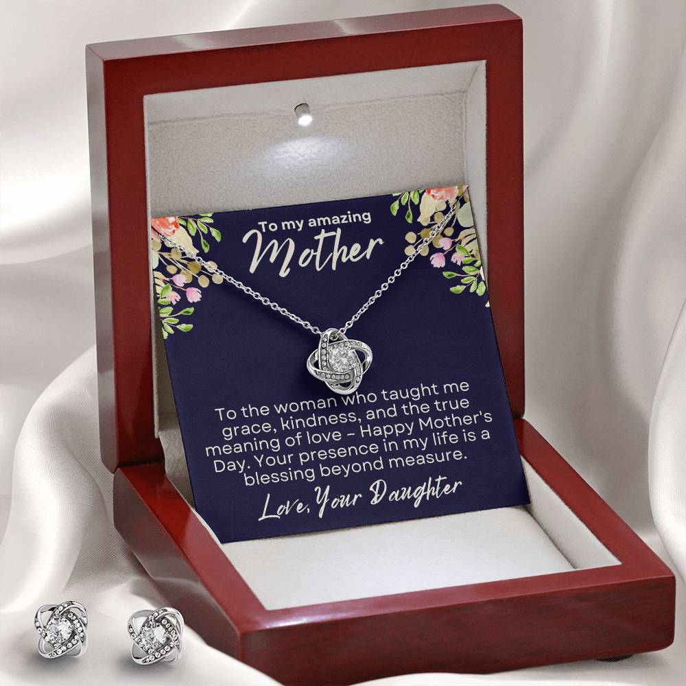 Mother's Day Gift from Daughter - Love Knot Earring & Necklace Set Gift for Mom