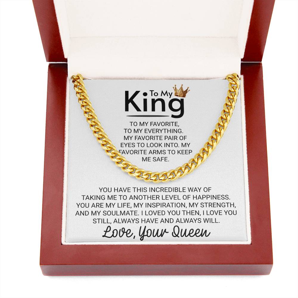 Cuban Link Chain - Men's Adjustable Gold Link Necklace With King Crown Pendant