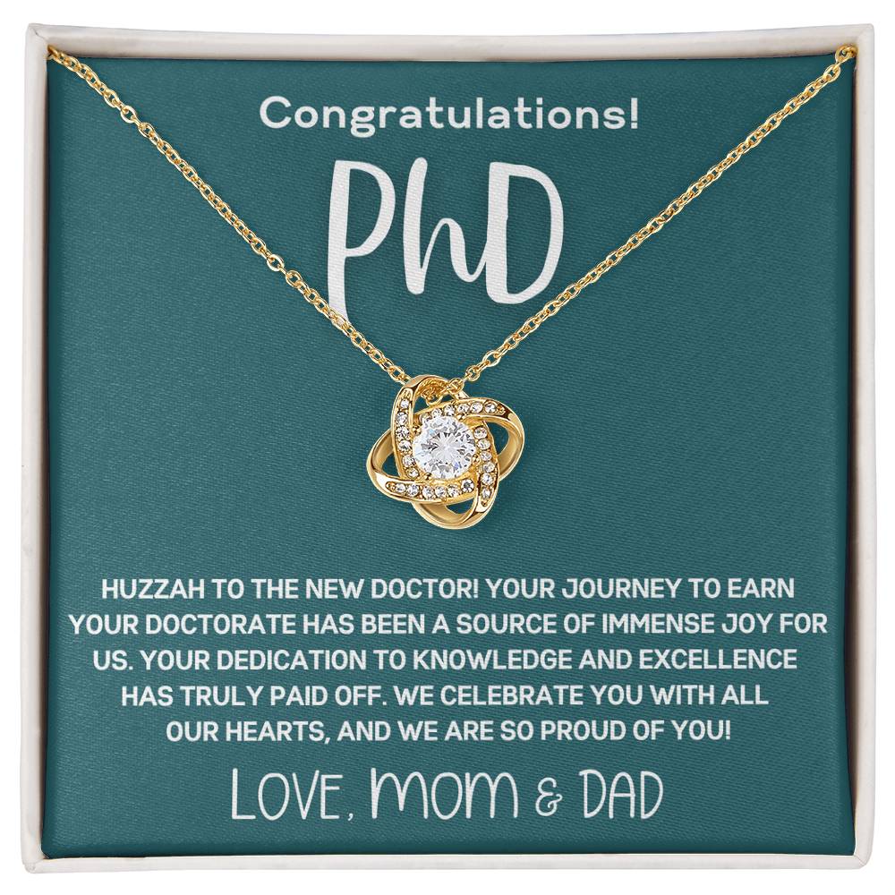 Graduation Gift from Parents to PhD Doctoral Graduate Daughter - Love Knot Necklace
