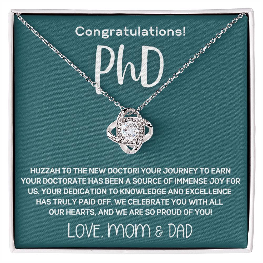 Graduation Gift from Parents to PhD Doctoral Graduate Daughter - Love Knot Necklace