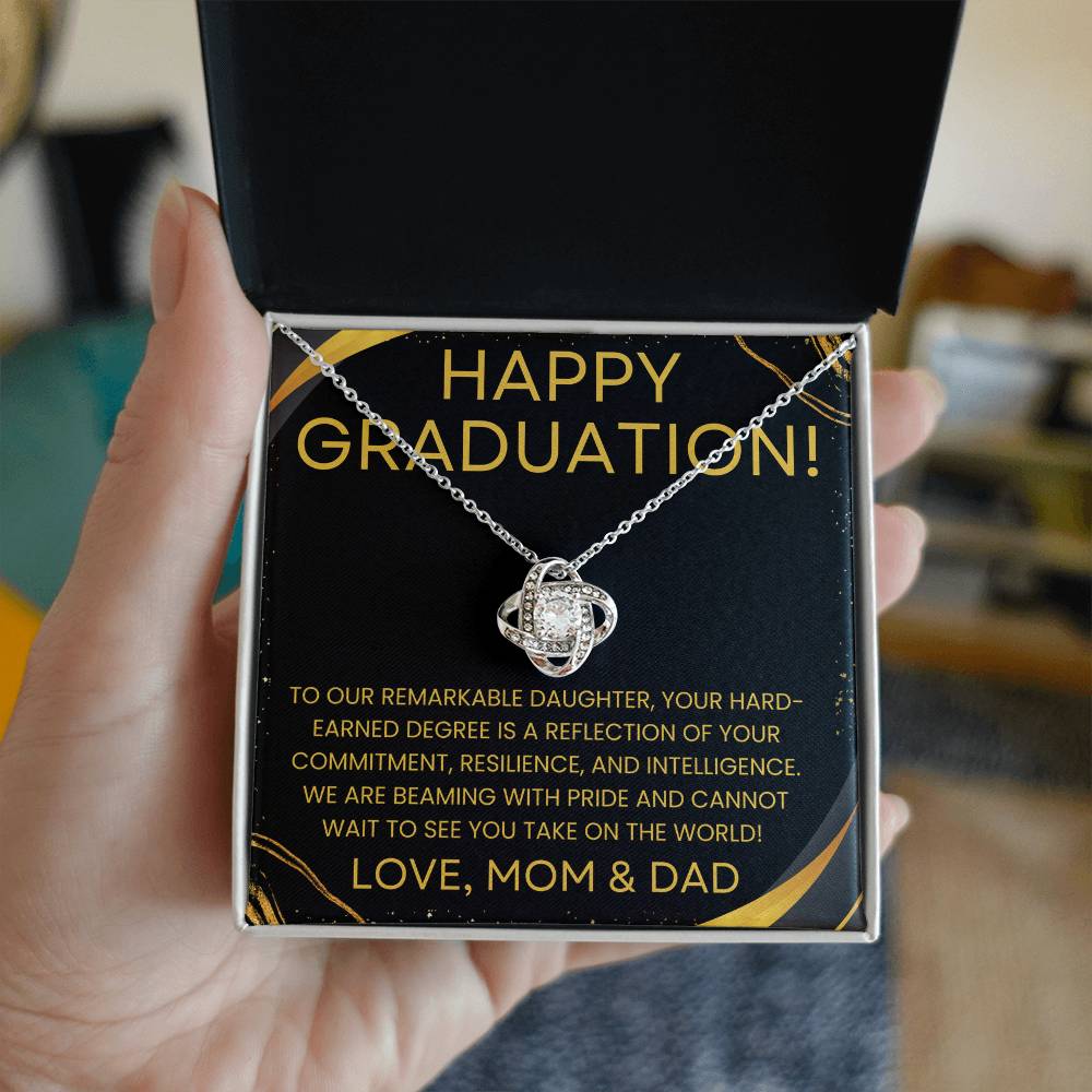 Happy Graduation from Proud Parents - Love Knot Necklace special grad gift for daughter