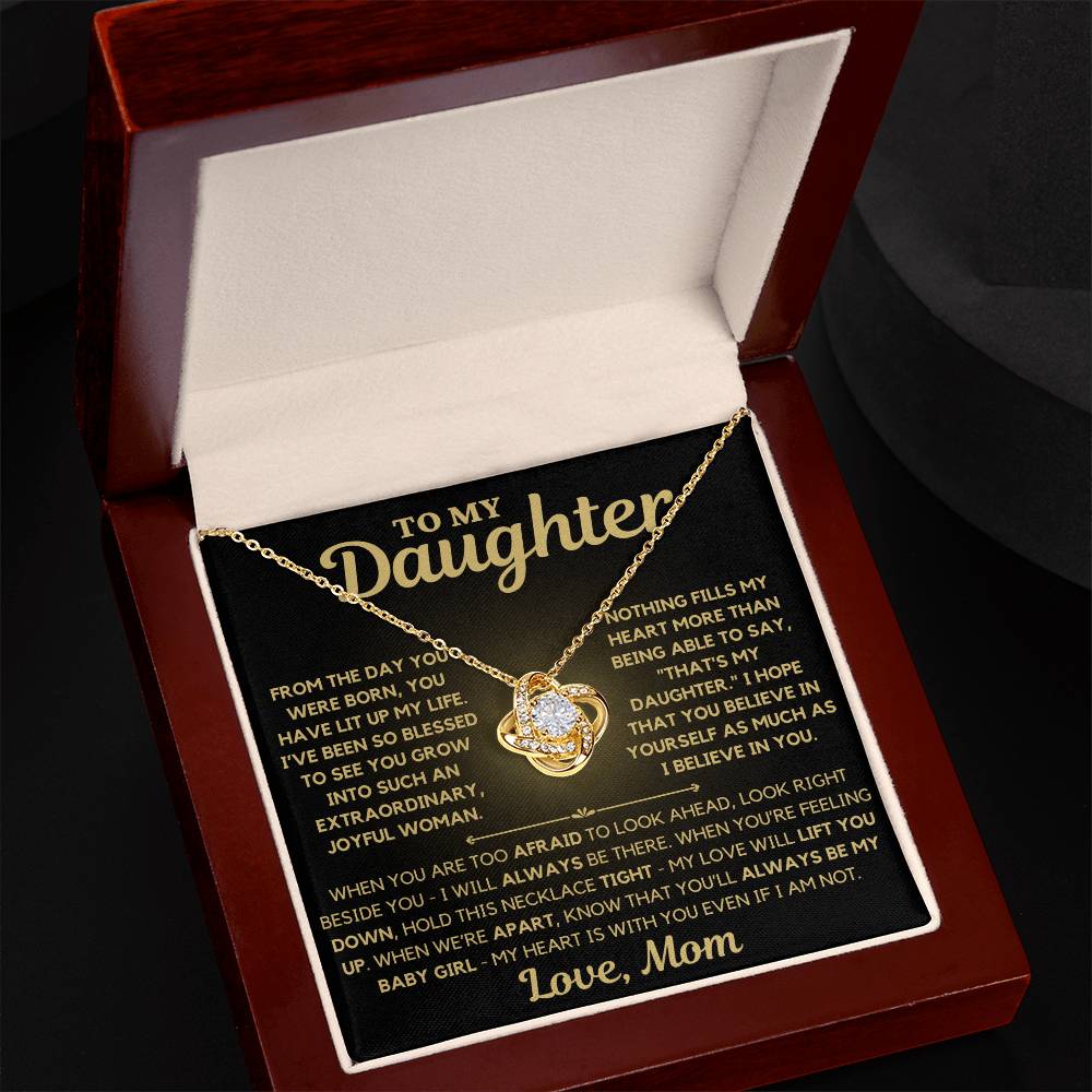 To My Daughter Love Mom - Love Knot Necklace - Gold Background