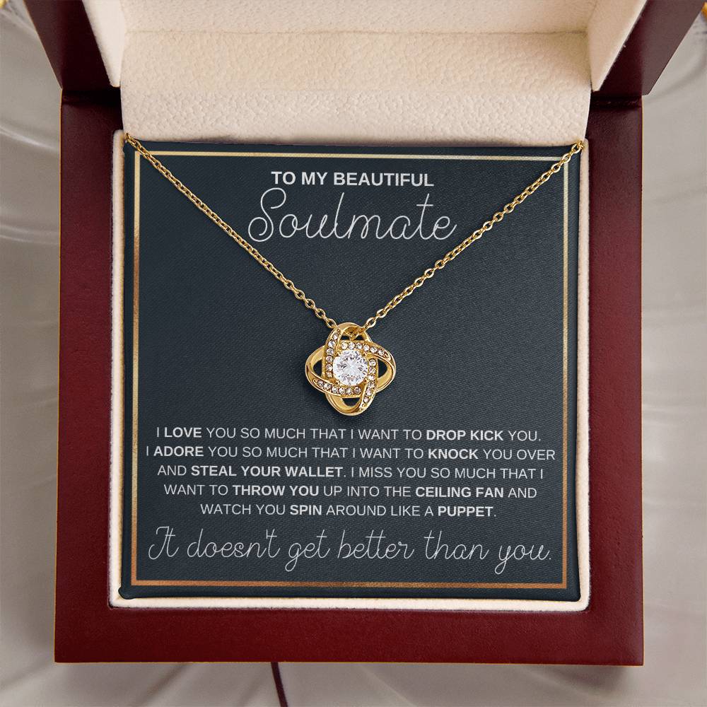 To My Beautiful Soulmate Funny Drop Kick - Love Knot Necklace