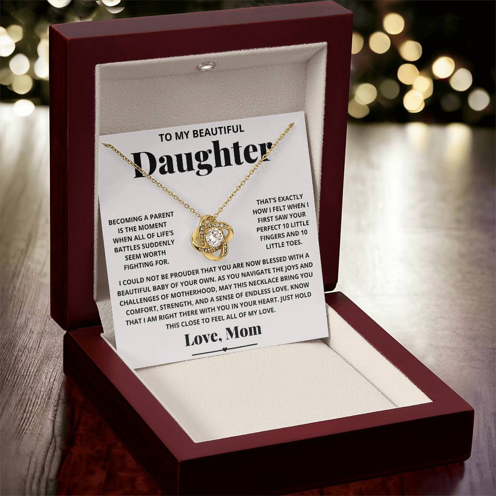 Love Knot Necklace – New Mom Gift for Daughter | Adjustable Chain, Cubic Zirconia Pendant