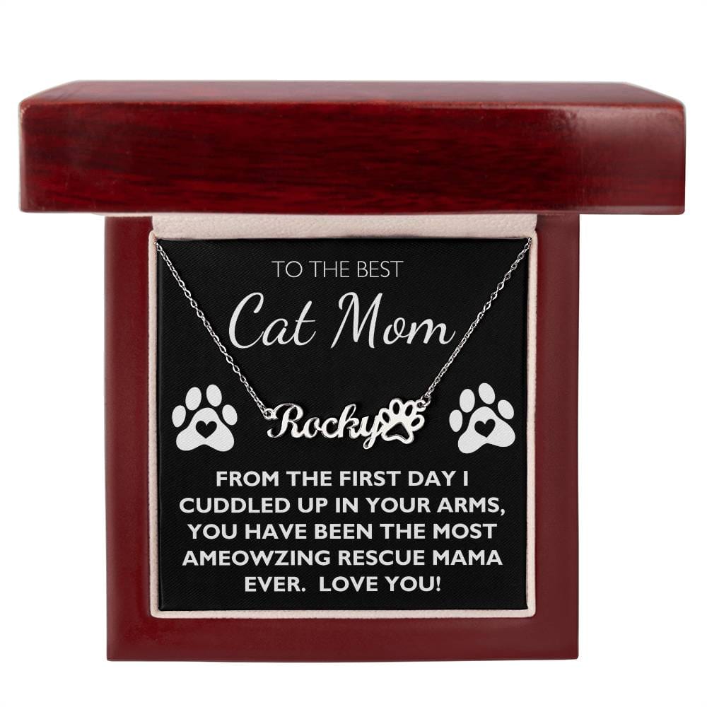 Best Rescue Cat Mom Ever - Custom Name Paw Necklace