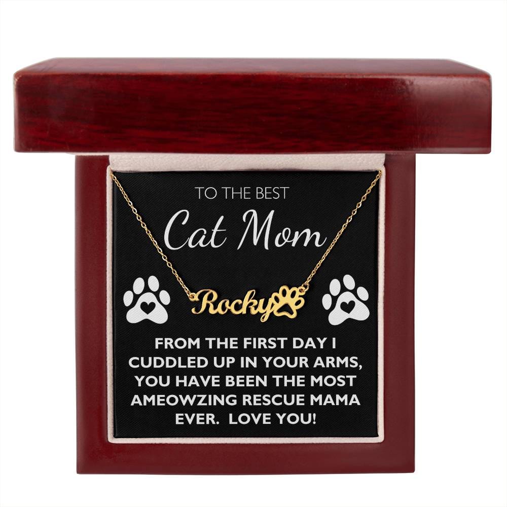 Best Rescue Cat Mom Ever - Custom Name Paw Necklace