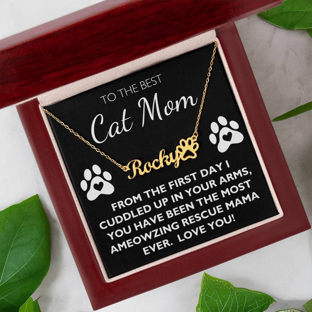 Best Rescue Cat Mom Ever - Custom Name Paw Necklace