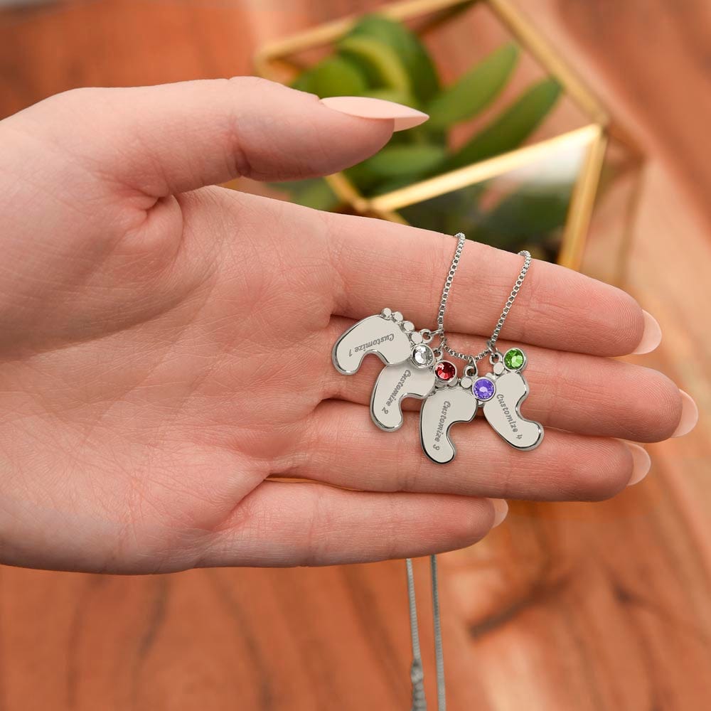 Engraved Baby Feet Necklace - Custom Birthstone Pendant | Personalized Mom Jewelry Gift