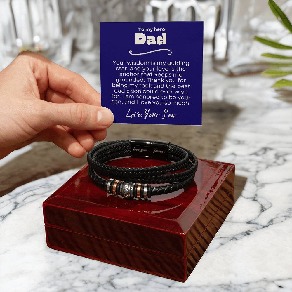 Love You Forever Bracelet - Mens Braided Leather Wristband With Magnetic Clasp