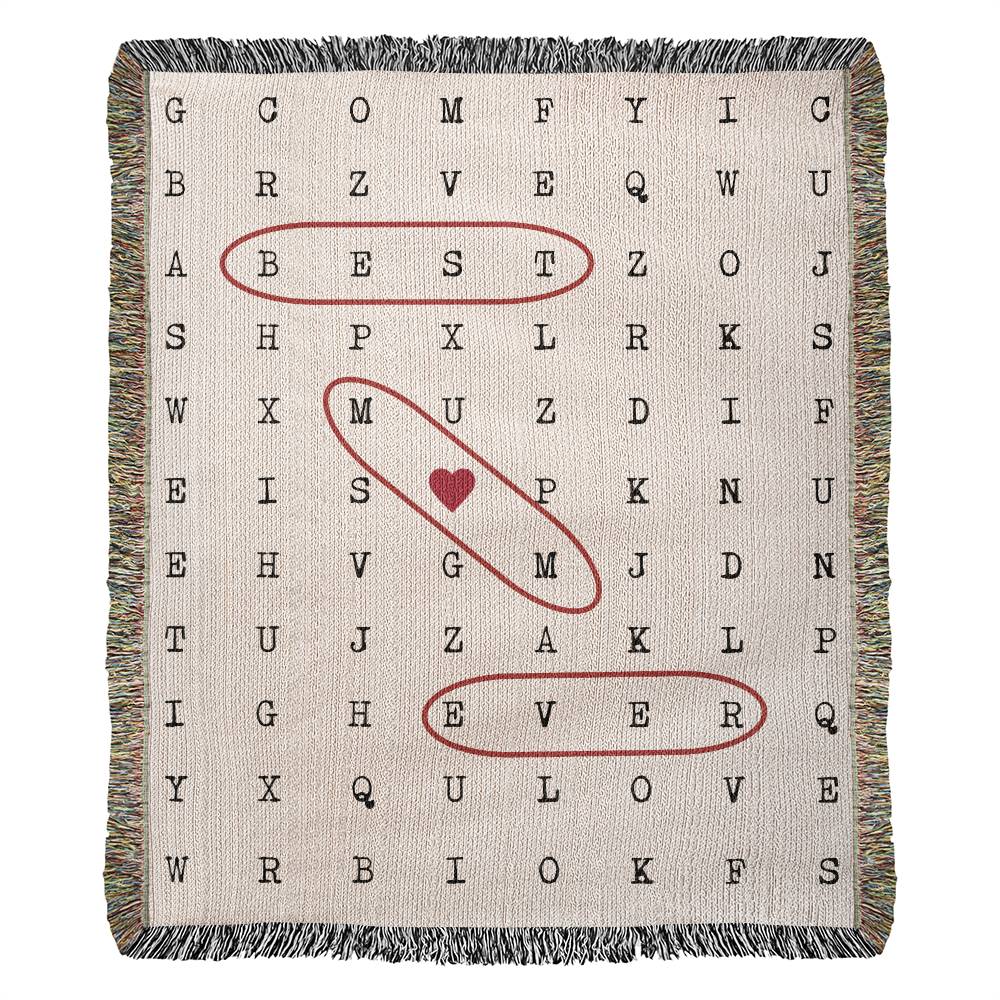 Best Mom Ever Heart Word Search Woven Blanket
