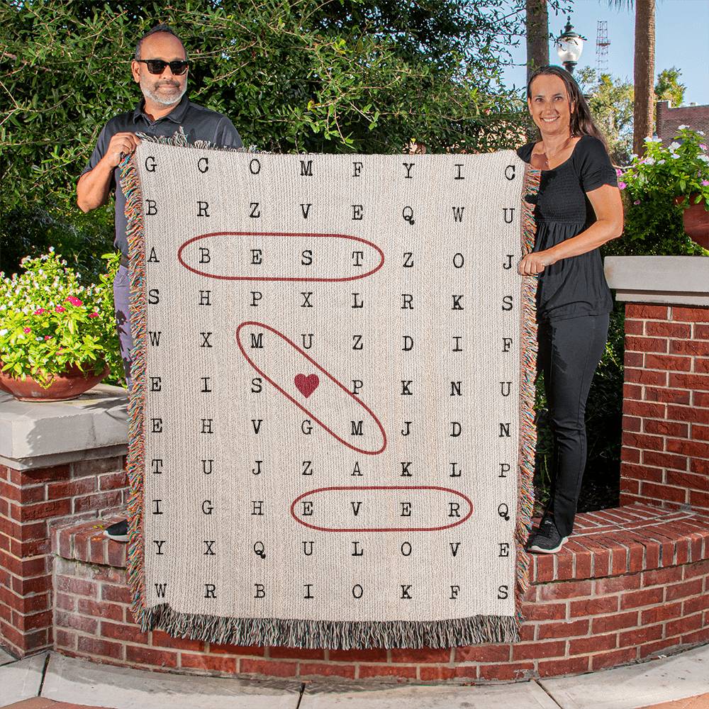 Best Mom Ever Heart Word Search Woven Blanket