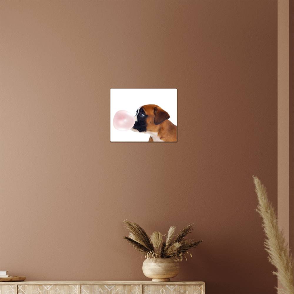 Cute Boxer Dog Blowing Bubblegum - Metal Wall Art