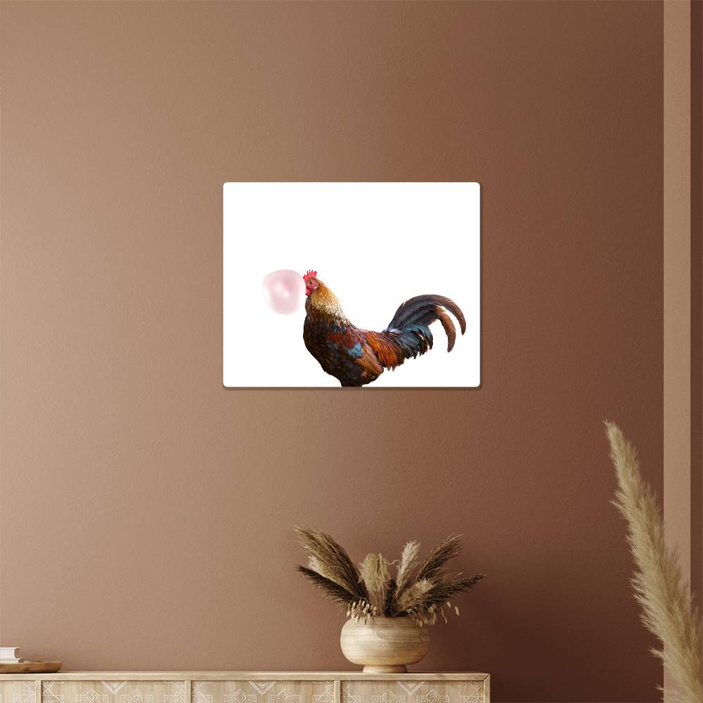 Metal Wall Art - Rooster Blowing Bubblegum | High Gloss Aluminum Print