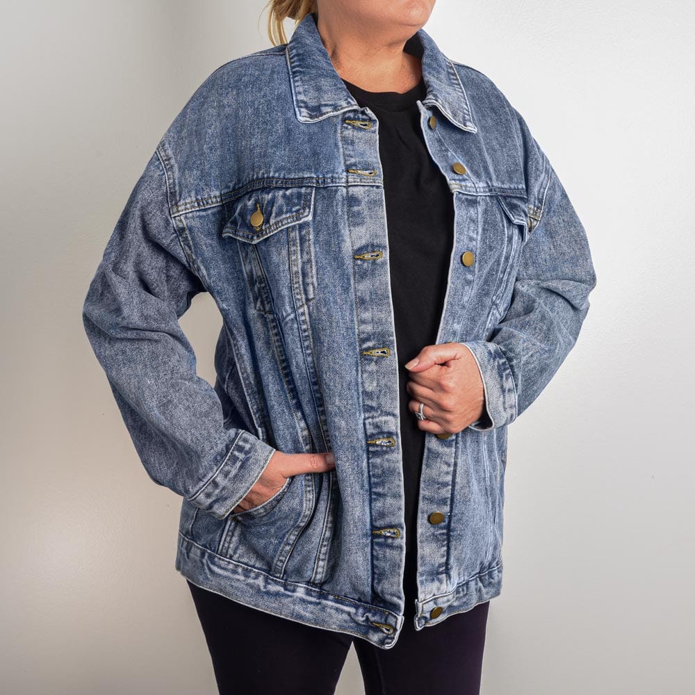 90s Yin Yang Sun Moon Stars - Women's Printed Oversized Jean Jacket