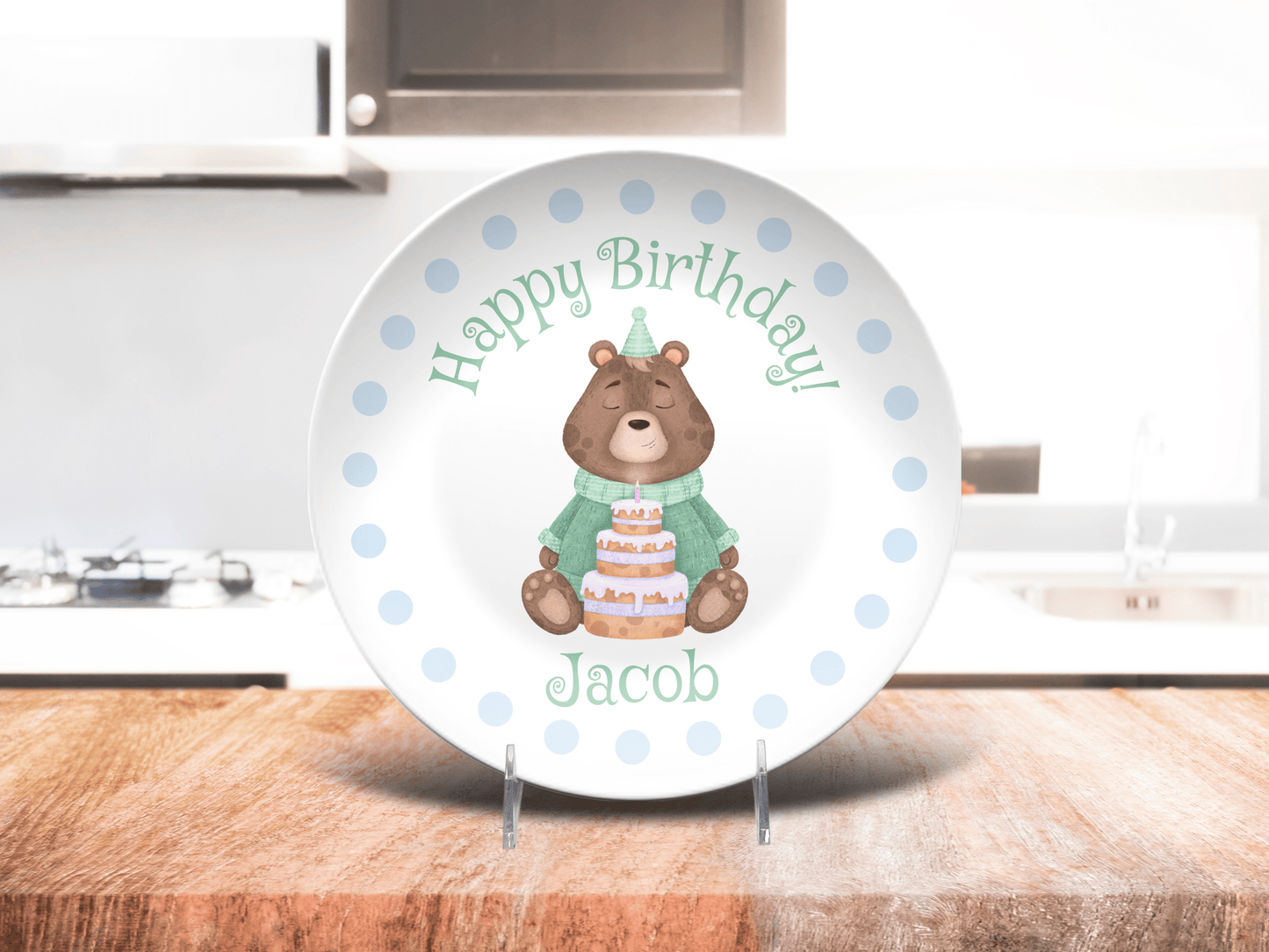 Personalized Birthday Plate Baby Boy, Custom Bear Cake Smash Plate for Kids, Cute Happy 1st Bday Photo Shoot Toddler Gift Unisex Child Name