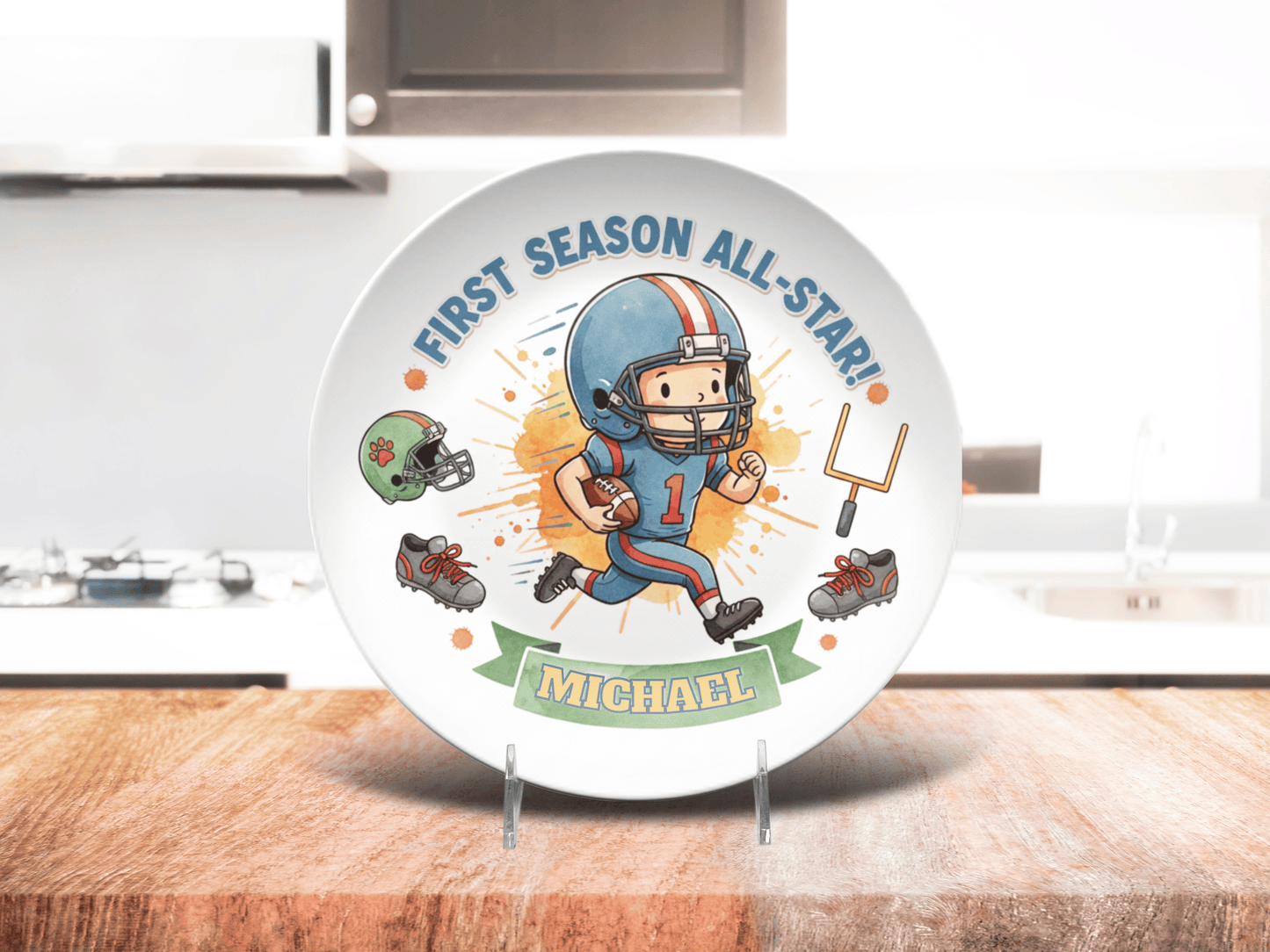 Personalized Football Plate - Custom 10 Inch Unbreakable Toddler Safe Birthday Dish