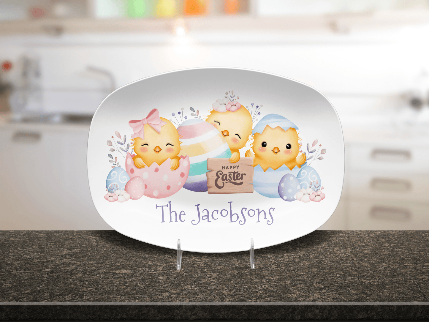 Custom Easter Platter - Personalized Family Name Serving Tray | Oval BPA-Free Plate