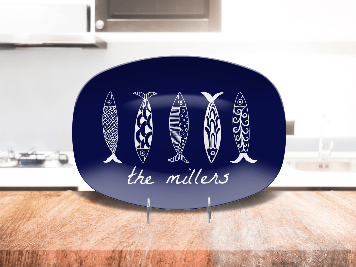Custom Family Platter - Unbreakable BPA-Free Oval Serving Platter with Sardine Decor