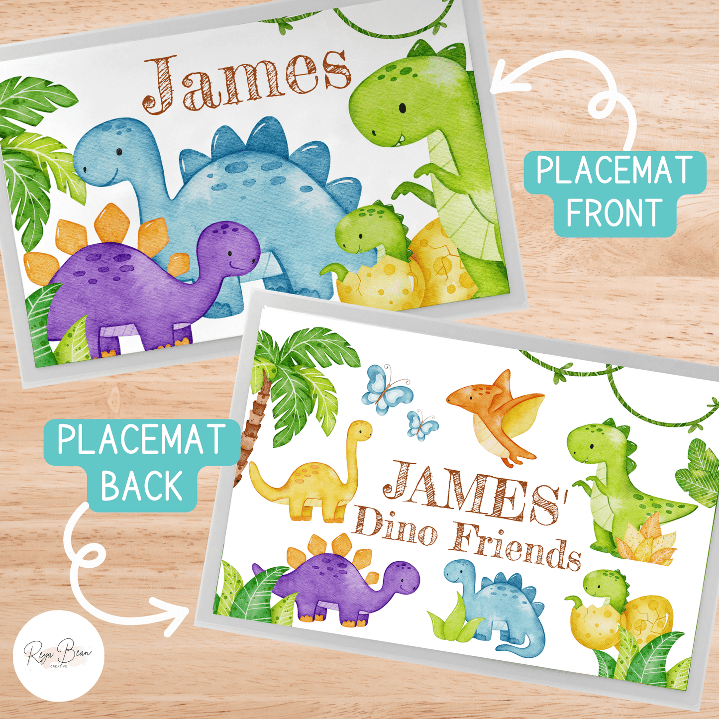 Custom Dinosaur Plate Bowl Placemat Fork and Spoon Kid's Name, Dinosaur Theme Unbreakable Plate Set for Child, BPA-Free Kids' Dining Set