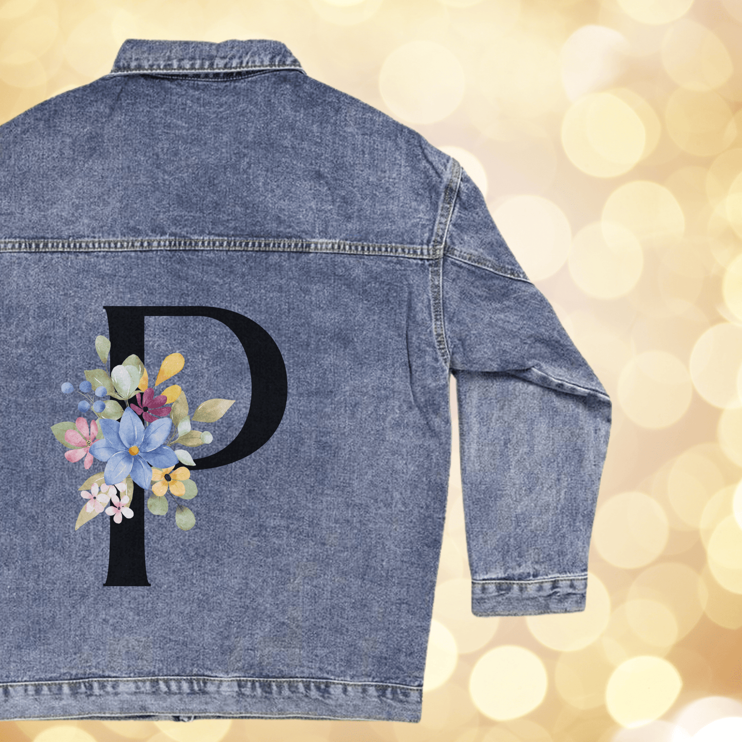 Bridesmaid Custom Initial Jean Jacket, Wedding Day Denim Jacket Bridal Party Gift, Honeymoon Outfit Wife, Personalized Floral Bride Monogram