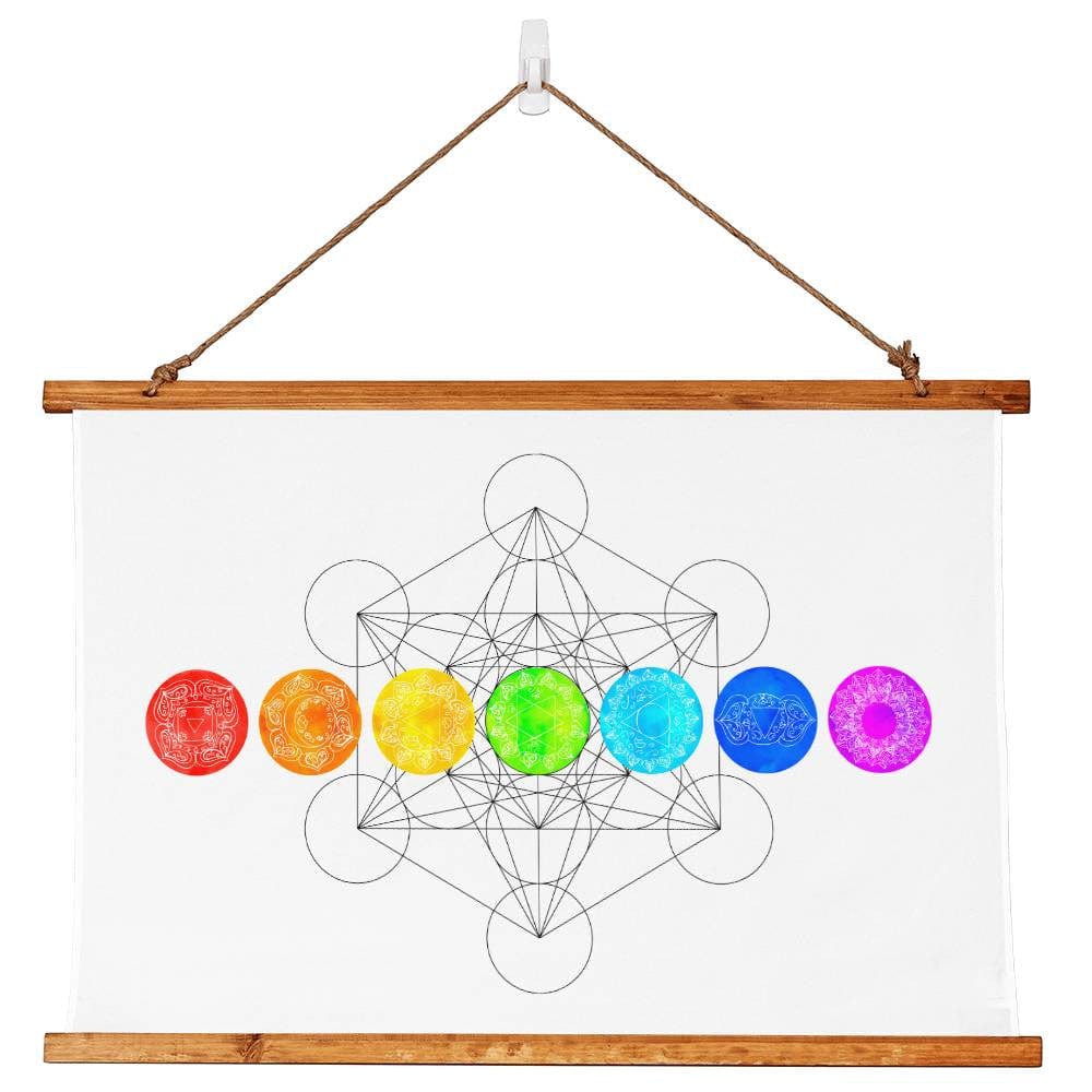 Metatron's Cube Sacred Boho Wood Framed Hanging Tapestry