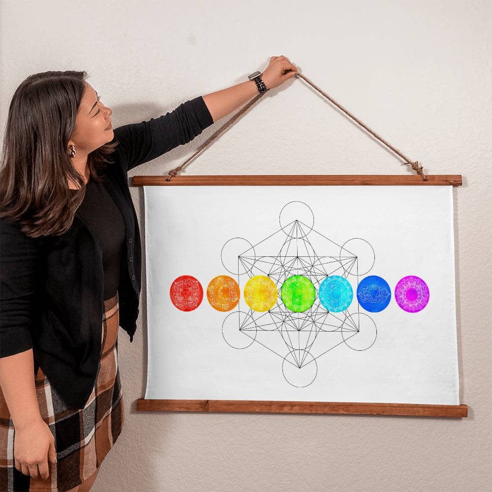 Metatron's Cube Sacred Boho Wood Framed Hanging Tapestry