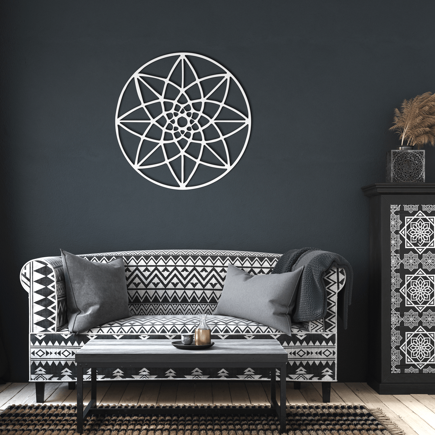 Sacred Geometry Wall Art - Minimalist Metal Sign with Flower of Life Design